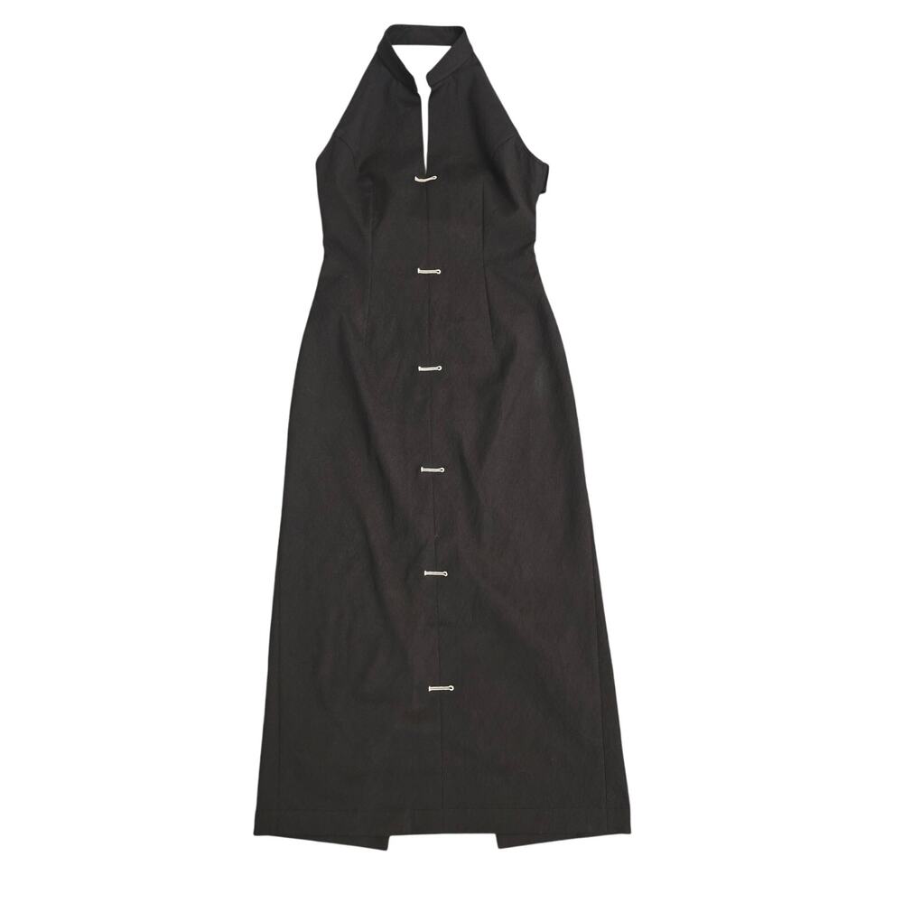 NWT $400+ Moonstop Black Halter Backless Well Structured Midi Dress Small